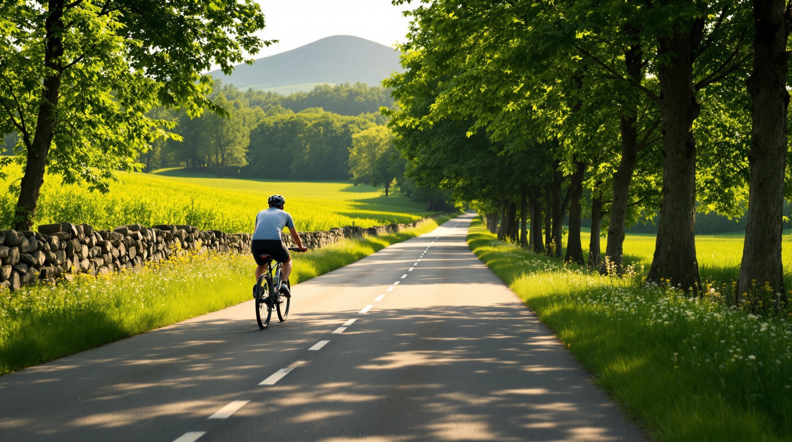 Cyclist on a quiet country road in the Monadnock Region
