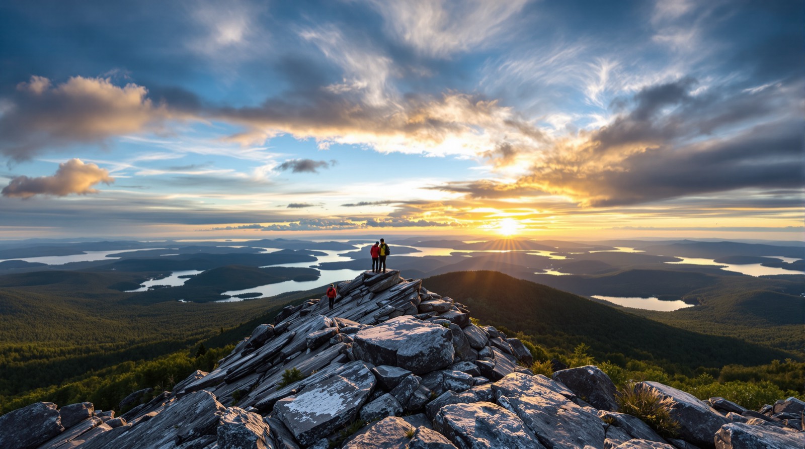 Hikers on the bare rocky summit of Mount Monadnock