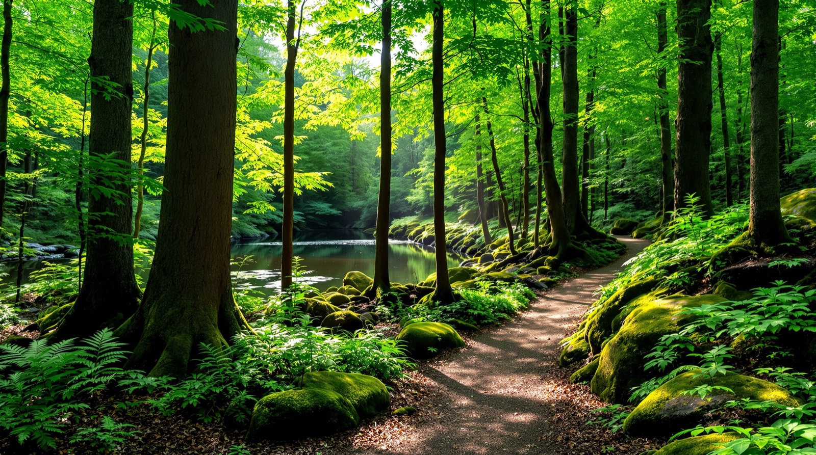 Forest trail in the conserved woods of the Monadnock Region